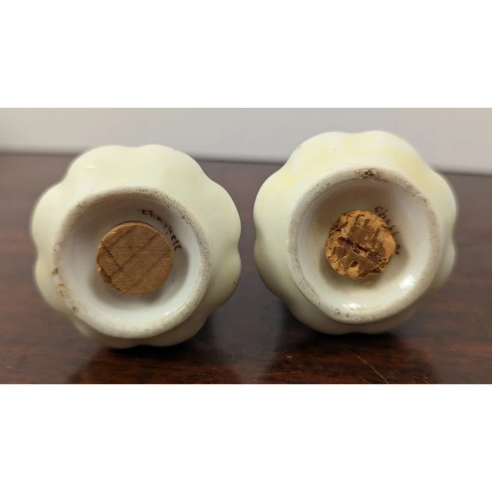 Vintage Porcelain Salt Pepper Shakers Blue Floral Gold Top Cork 3in Victorian
